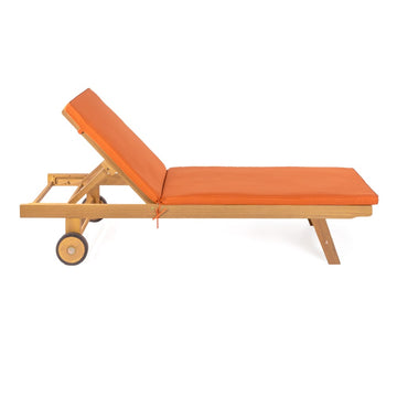 Mallorca 77.56"x23.62" Modern Classic Adjustable Acacia Wood Chaise Outdoor Lounge Chair with Cushion & Wheels - JONATHAN Y